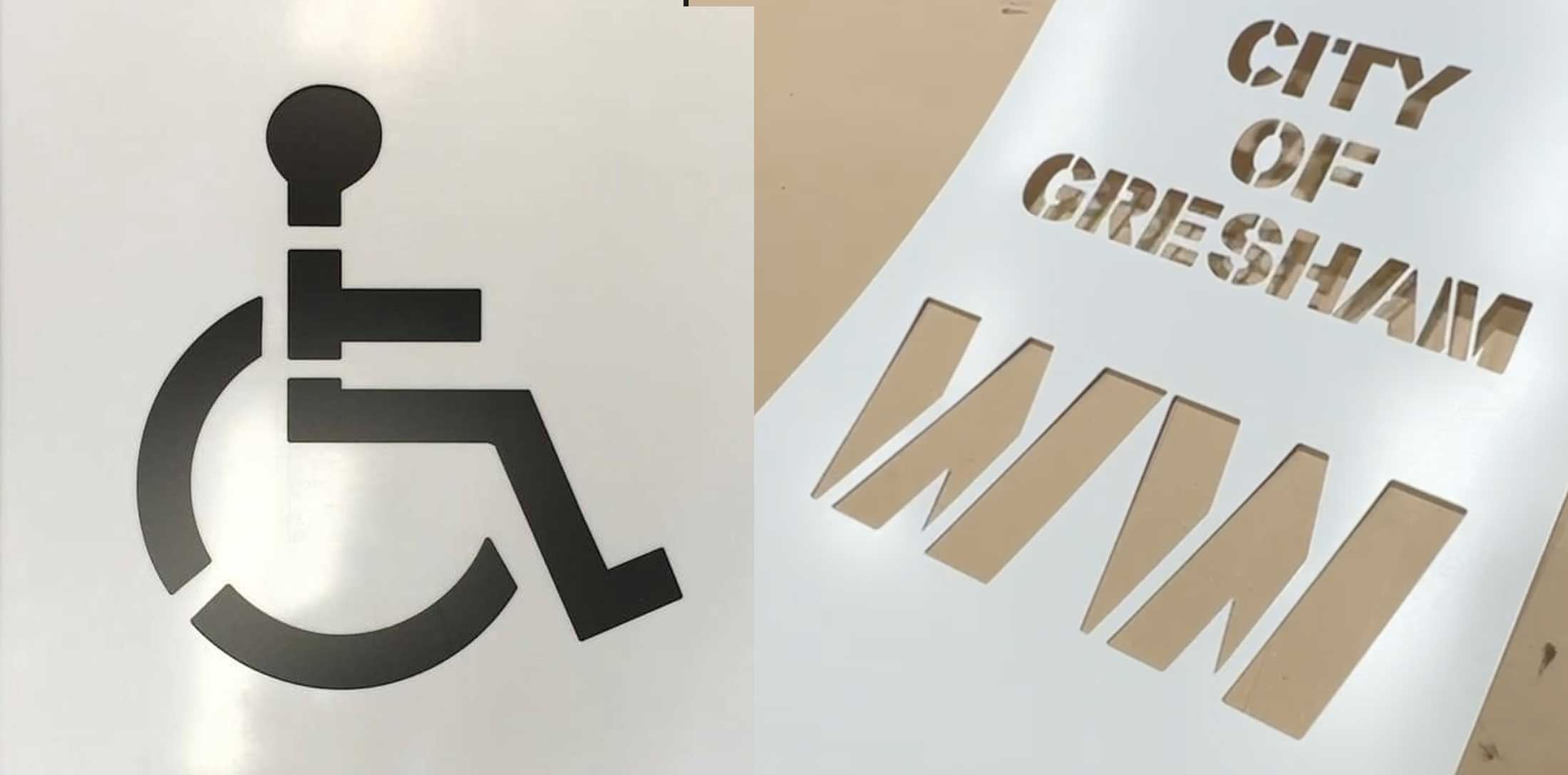 an ADA handicap logo and simple stencil displaying thickness