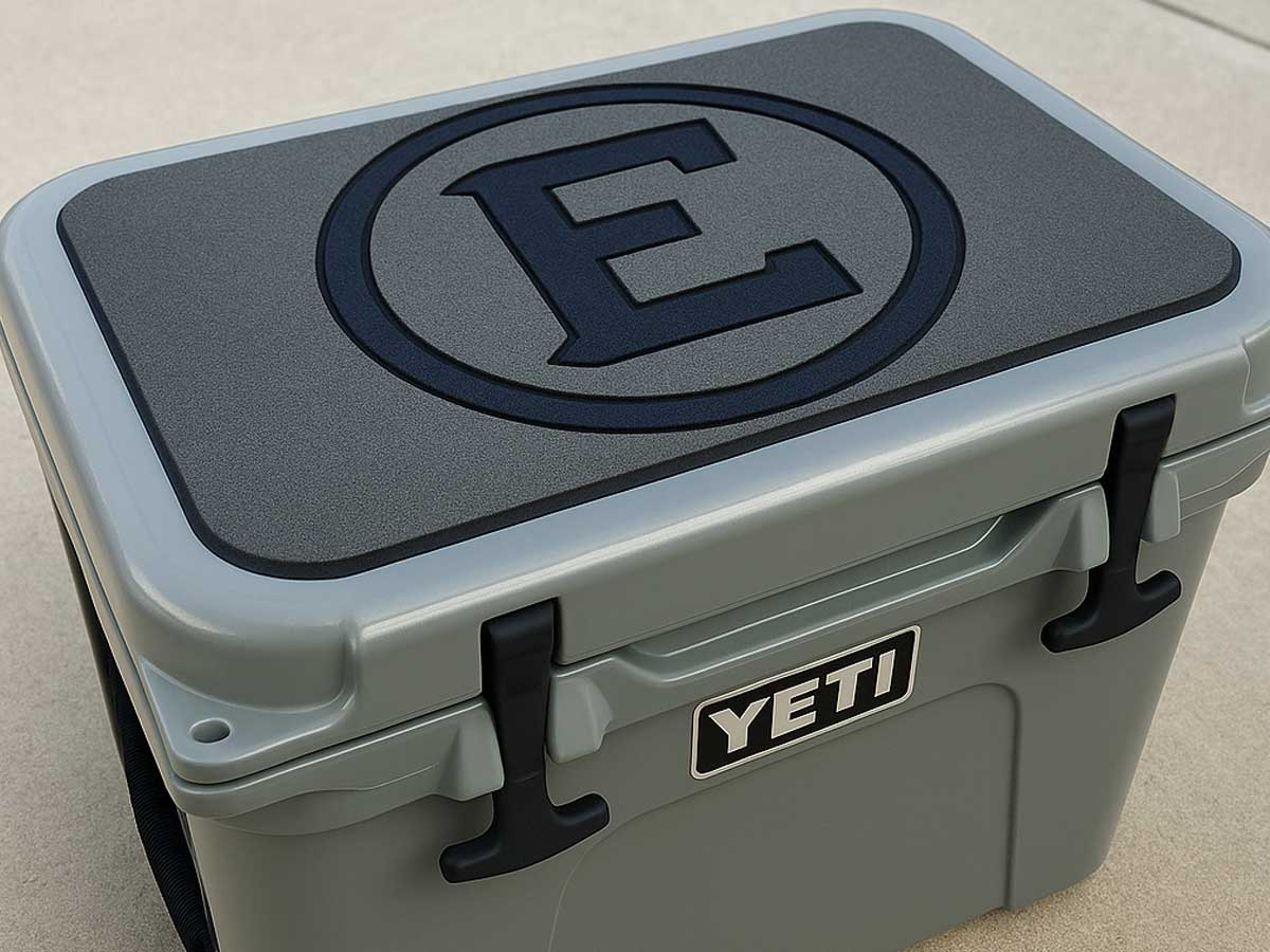 gray and black eva foam lid top for yeti cooler