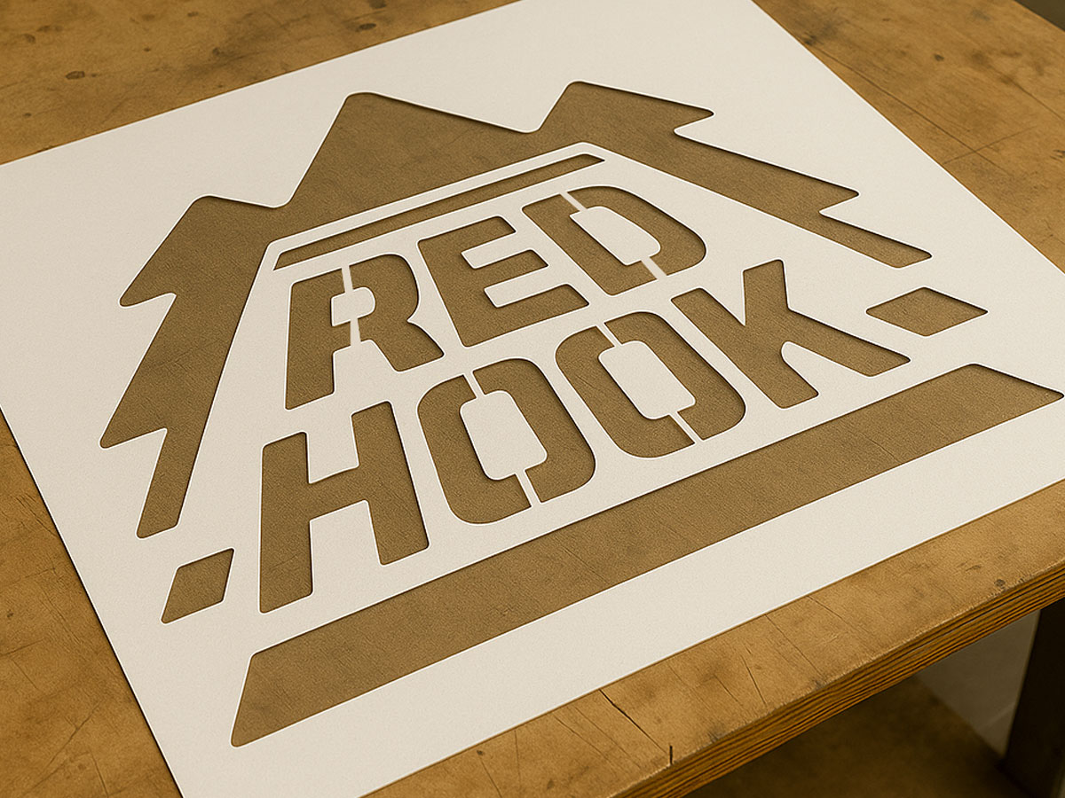 A custom beer logo cut from medium PETG material - red hook