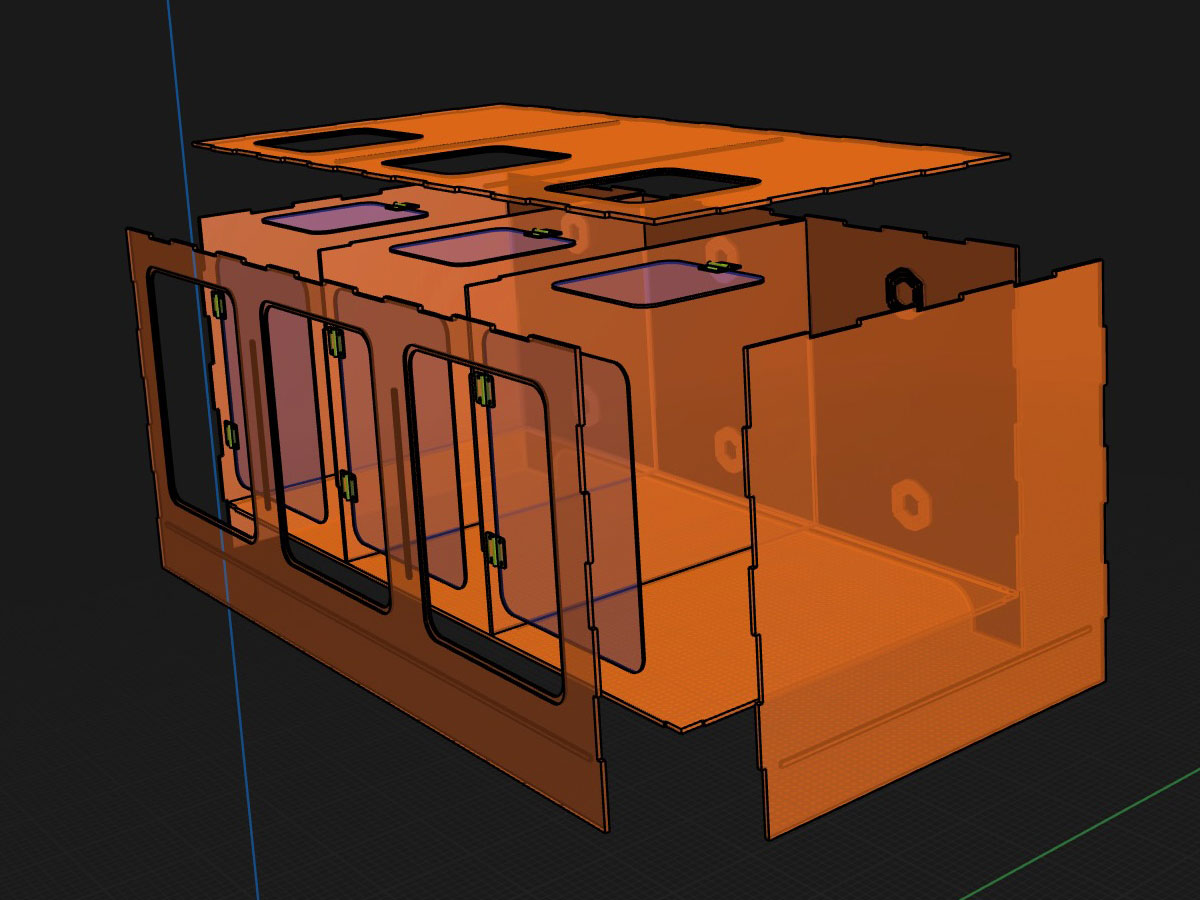 3d rendering of a reptile enclosure shown in explope view