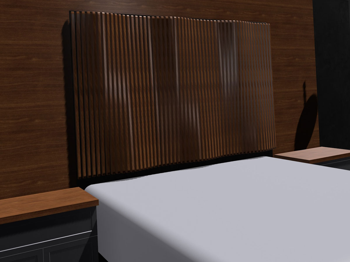 3d rendering of a parametric wall design in a bedroom setting