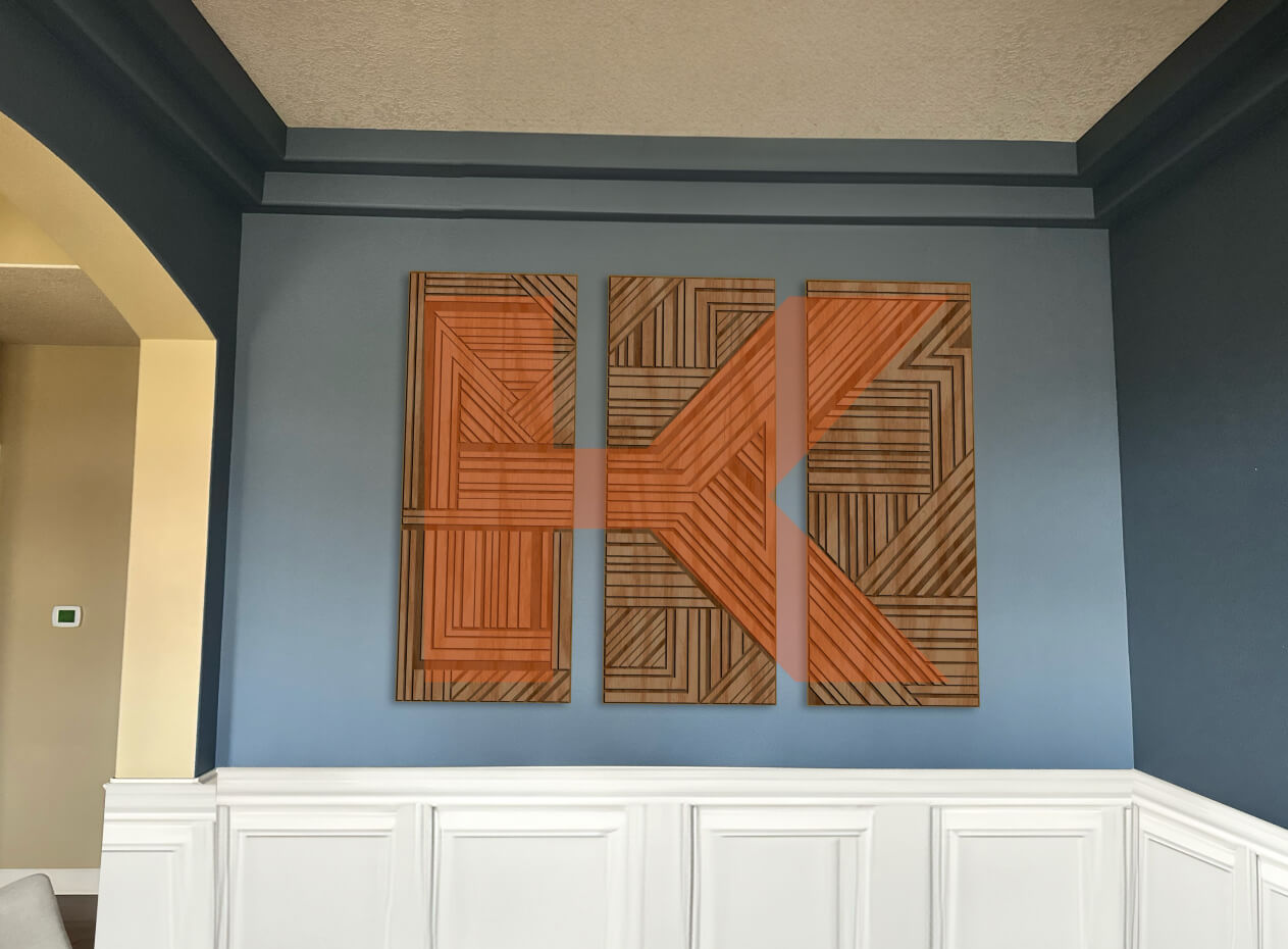 Approved concept rendering for the three-panel monogrammed wall art